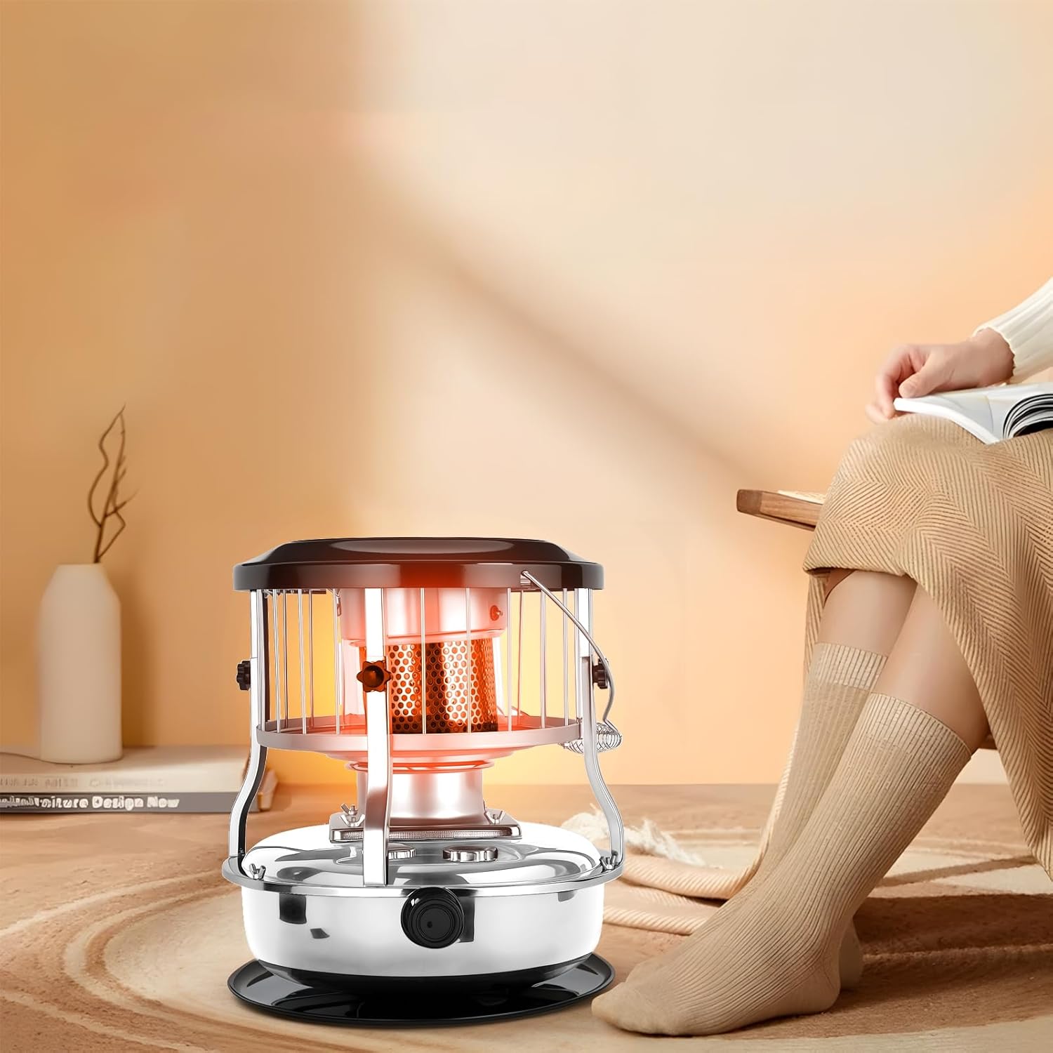 9000 BTU Kerosene Heater & Stove 2-in-1 Portable Kerosene Heater for Indoor/Outdoor Use, Non-Electric Small Heatesr for Camping, Hunting, Home and Emergency Preparedness (White)