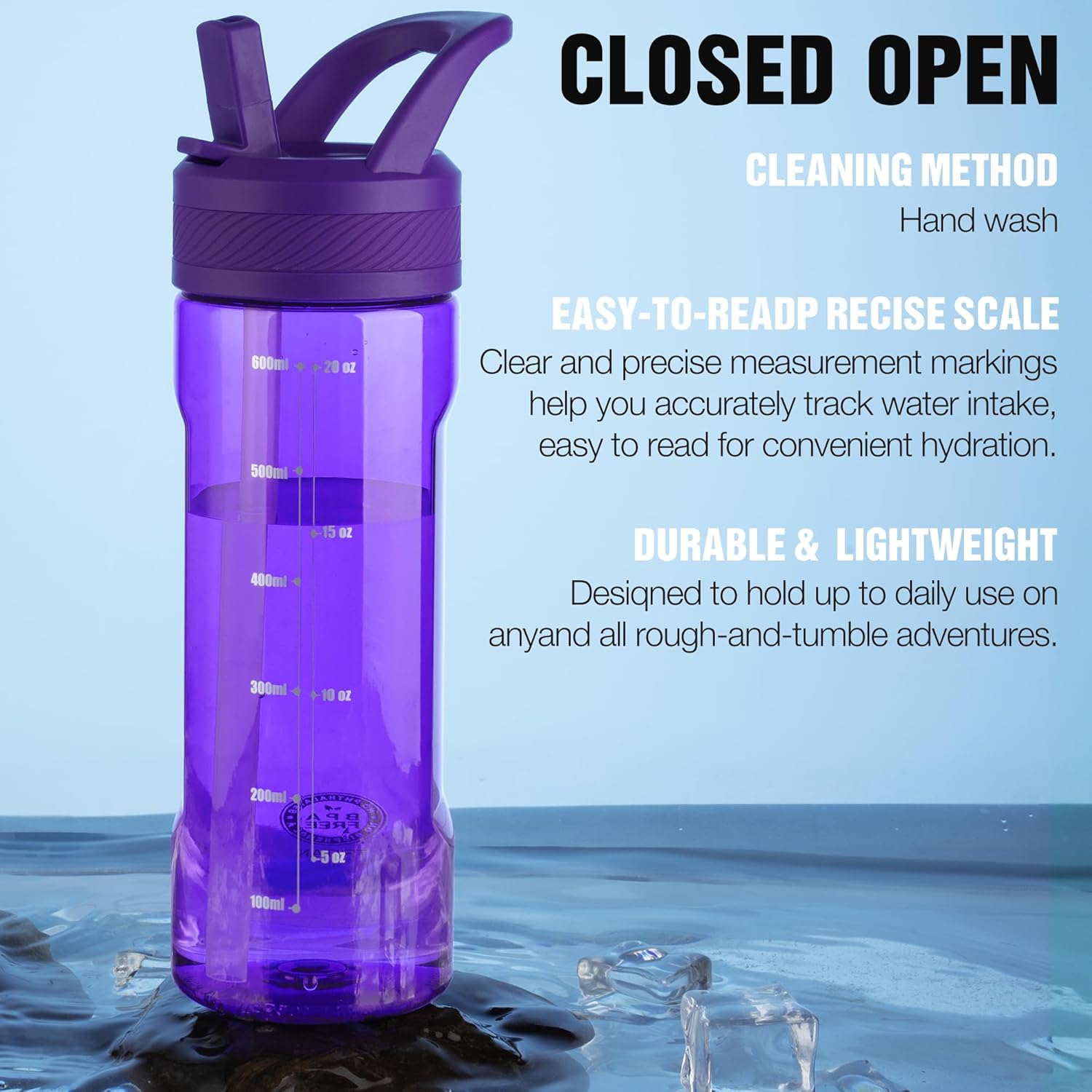 OLDLEY 20 kids Water Bottle with Straw,Tritan BPA-Free,Leak-Proof Design for Travel,Home, School, (Deep Purple)