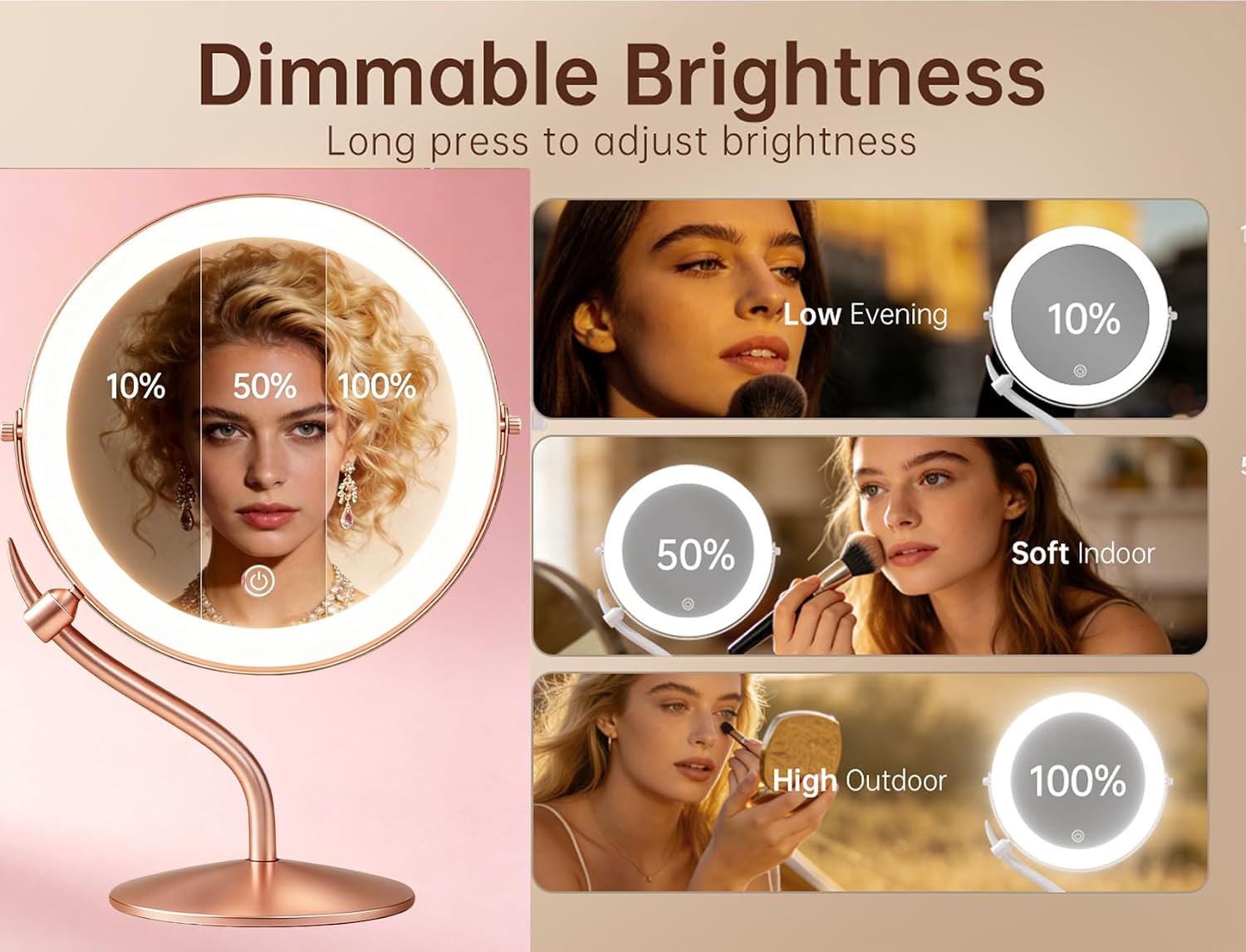 11.2" Magnifying Vanity Mirror with Light, 10X/1X Makeup Mirror