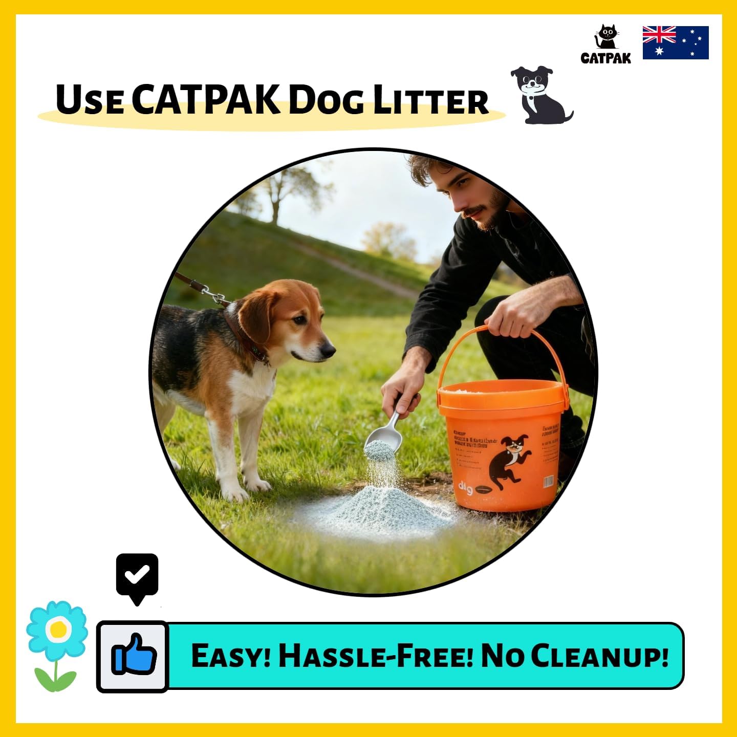 Waggle Dog Poop Powder - 13 lb, Natural Atapulgite Mineral, Sprinkle & Go Outdoor Dog Waste Absorbent & Odor Neutralizer, Biodegradable, Plastic-Free, for Yard, Walks & Travel (1)