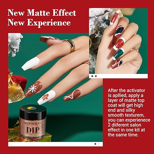 Miniatura 5 de AZUREBEAUTY Juego de 30 piezas de polvo de inmersión para uñas, 8 colores, verde, rojo, dorado, plateado y blanco, con palitos para muestras de