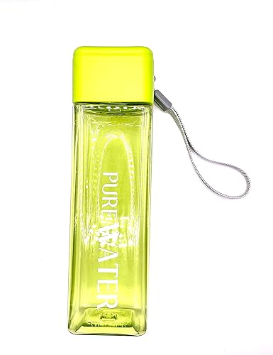Botella de agua cuadrada pequeña de 16 onzas, transparente con cuerda, perfecta para deportes, gimnasio y trabajo, 16 onzas (verde)