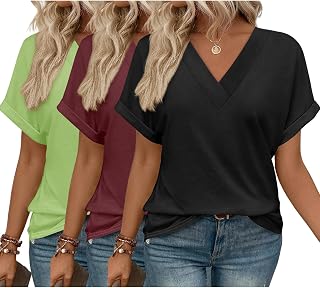 3 Pack T-Shirts Short Sleeve V Neck Tops for Women 2026 Fashion Summer Loose Fit Cute Clothes Trendy Fashion Outfits