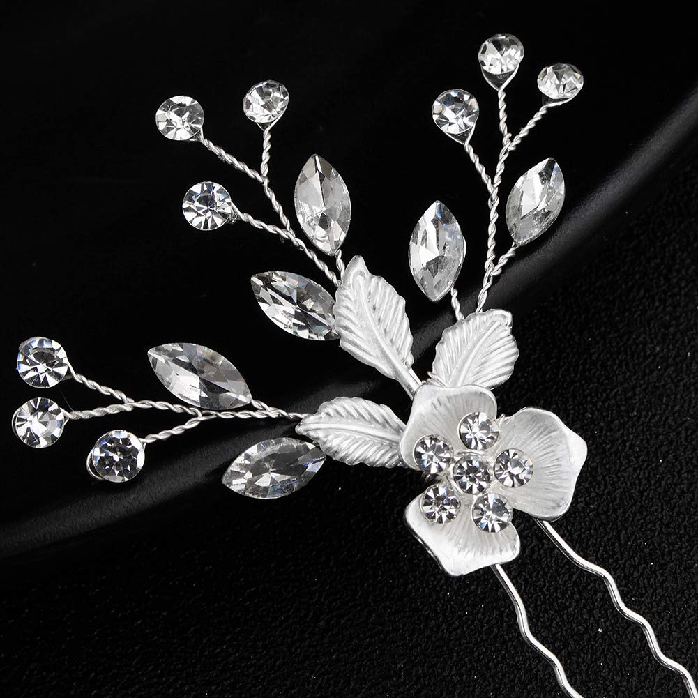 Amazon.com : Sliver Flower Hair Comb With 2 Clear Crystal  display picture 3