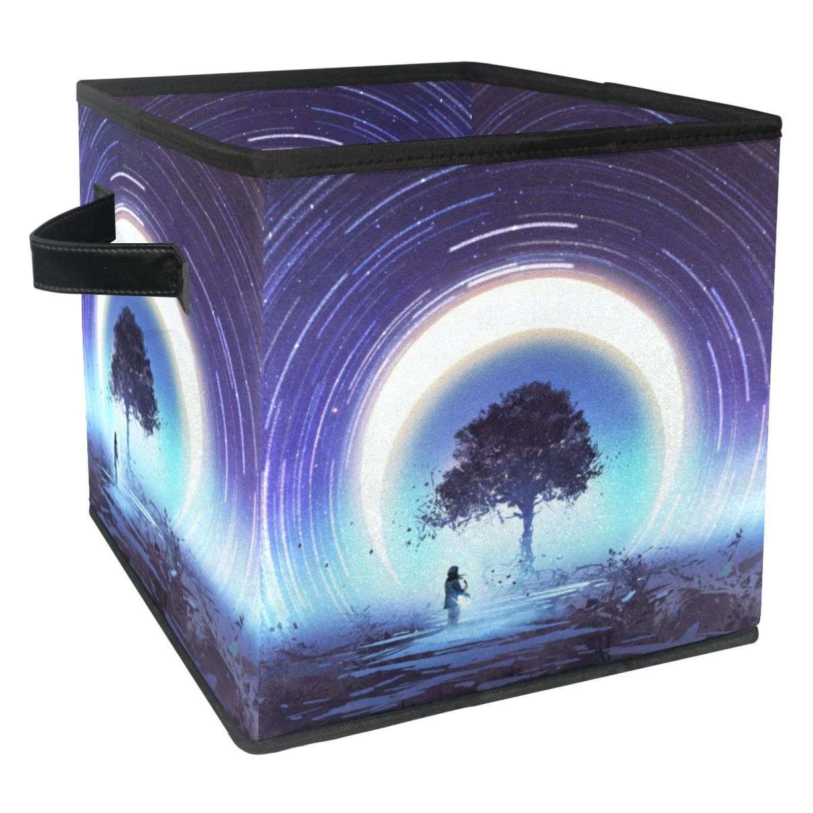 Foldable Storage Box, Fabric Storage Basket, Cube, Organiser, Bins with Handles for Toy, Clothes, Books, Closet, Bedroom, Home - Magic Tree and Star Trails