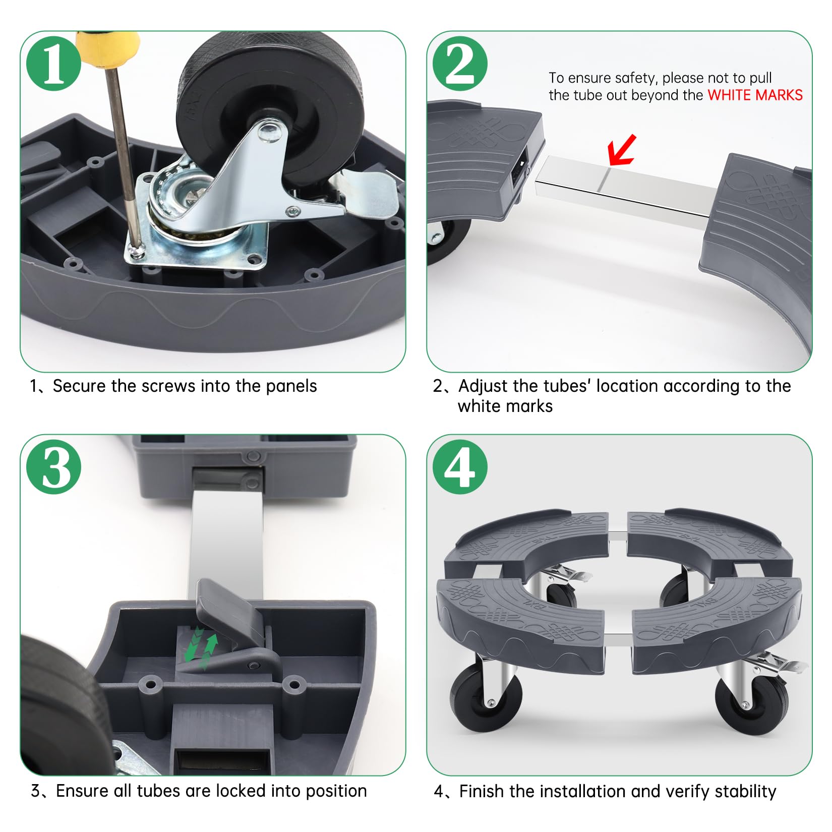 Soporte para Plantas de 220KG de Capacidad, Adjustable Plataforma para Macetas de Peso Pesado, Rodillo para Plantas con Tubo de Acero Inoxidable, Base con Ruedas PE para Sombrillas, Gris