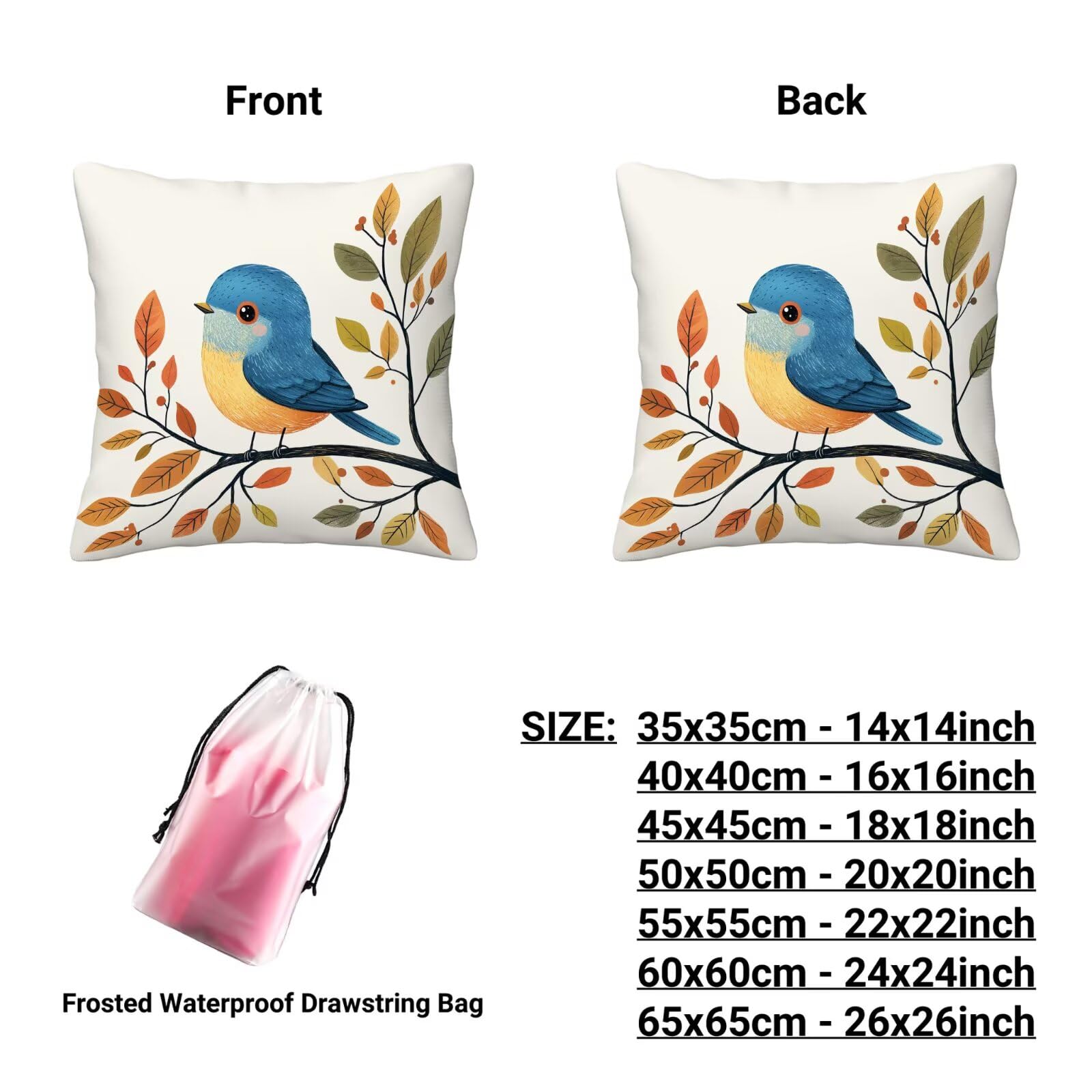 Juego de 4 Funda de Cojín Exterior Impermeable, 55x55 cm Fundas Cojínes Pájaro de Lino, Exterior Impermeable Lino Cojín Animal Decorativo, Fundas de Almohada para Patio Balcón Jardín Sofá Oficina P-85