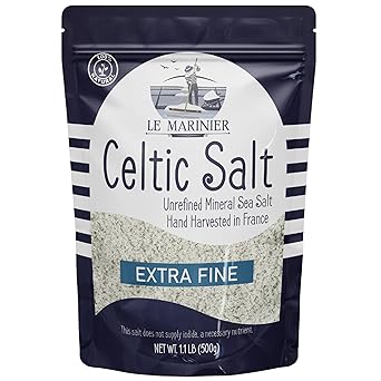 Le Marinier Celtic Salt Organic Extra Fine, 1.1 lb - 18oz. Mineral Rich 100% Natural and Unrefined. French Sea Salt with +82 Vital Minerals. Hand Harvested 1.1 lb Extra Fine
