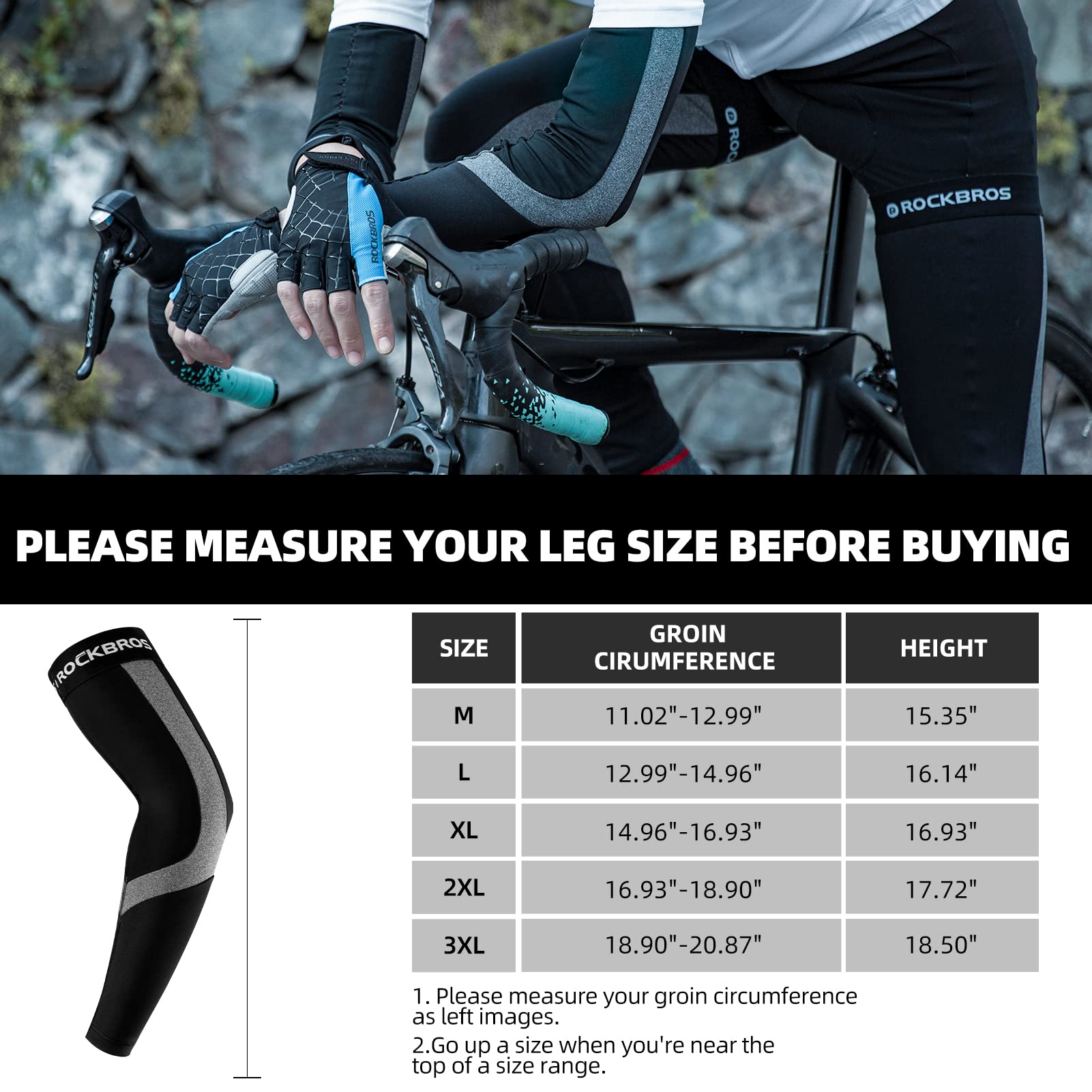 ROCKBROS Mangas Brazo/Perneras Térmicos de Invierno, Calentadores para Brazos y Piernas Antideslizantes para Ciclismo Bicicleta Running Deportes, para Hombre y Mujer