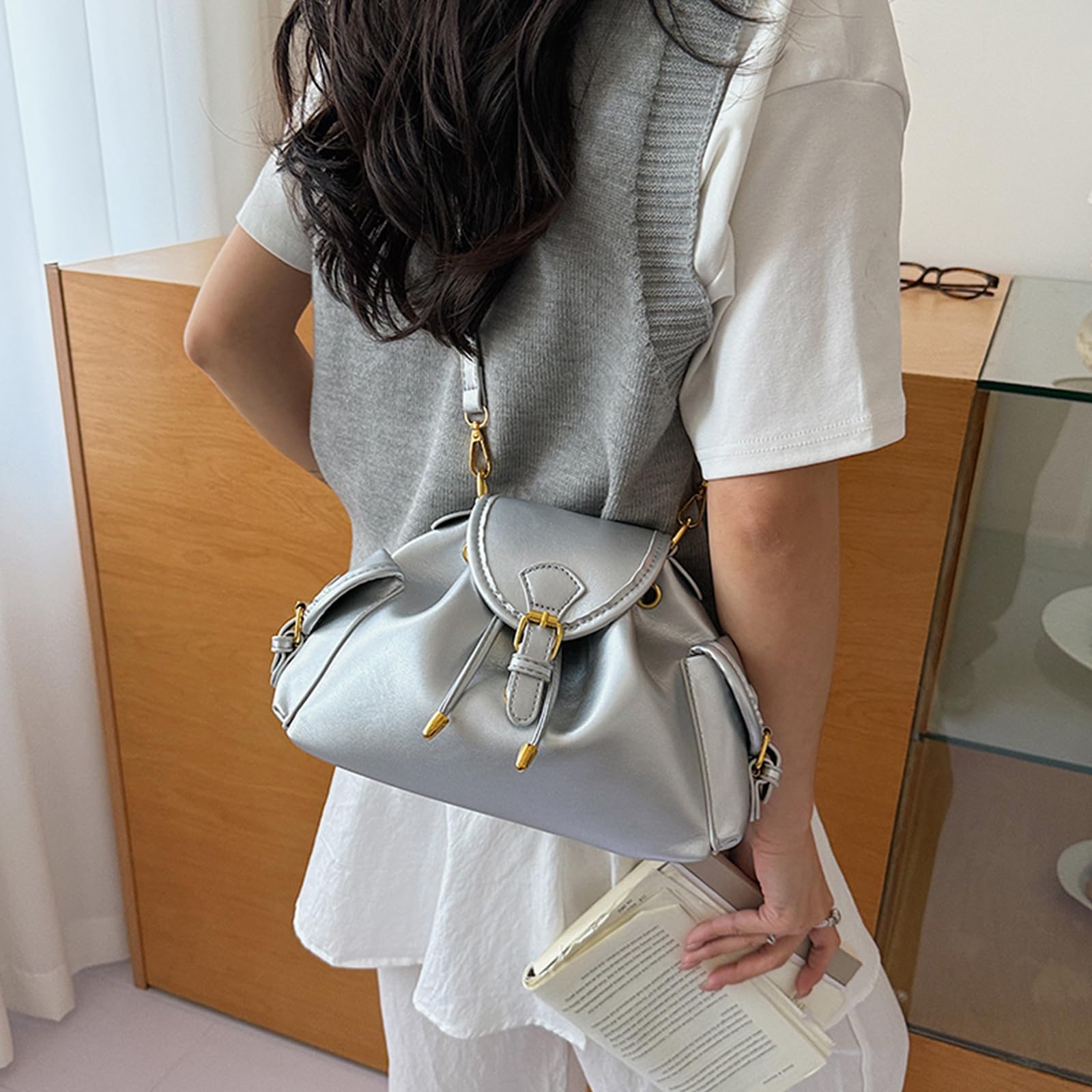 Bolso tipo cubo de PU para mujer y niña, elegante, de gran capacidad, estilo Y2K, cruzado para trabajo y ocio