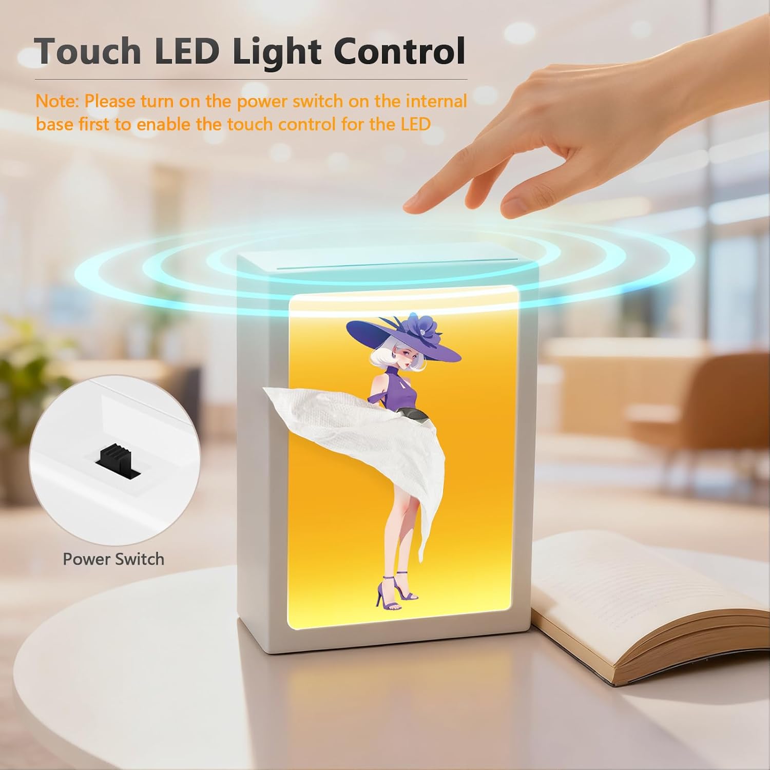 Skirt Tissue Box Holder with Light and 3 Inserts, Creative DIY Photo Lady Flying Dress Tissue Box Cover Decorative Tissue Dispenser for Gifts Home Decoration Bathroom Living Room Bedroom Office