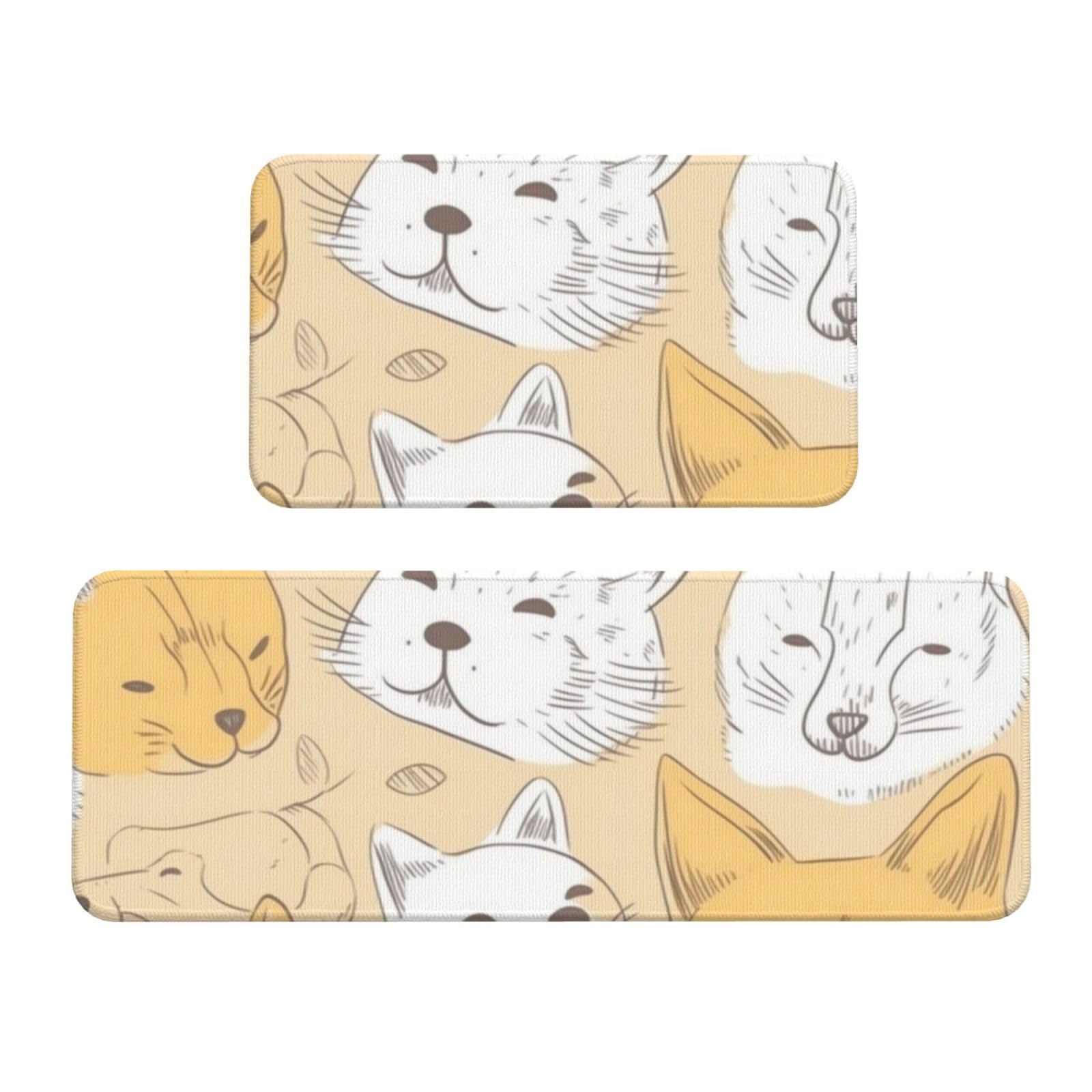 Juego de 2 tapetes de cocina de gato con acabado acolchado premium y base antideslizante
