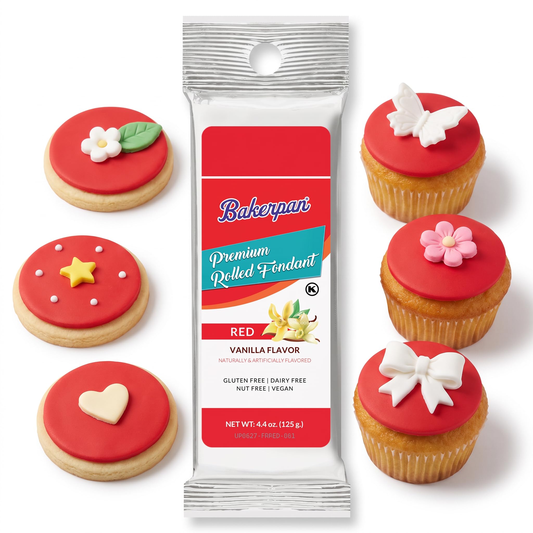 Bakerpan Premium Rolled Red Fondant For Cake Decorating - 4.4 Ounces