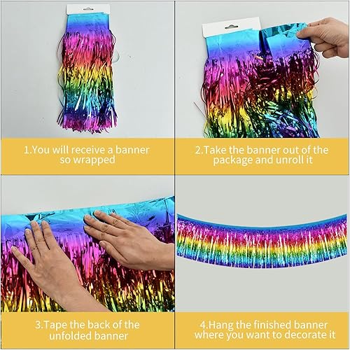 Miniatura 3 de BEISHIDA Paquete de 3 guirnaldas de flecos de papel de aluminio metálico, arcoíris oscuro, para colgar en la pared, flotadores de automóvil,
