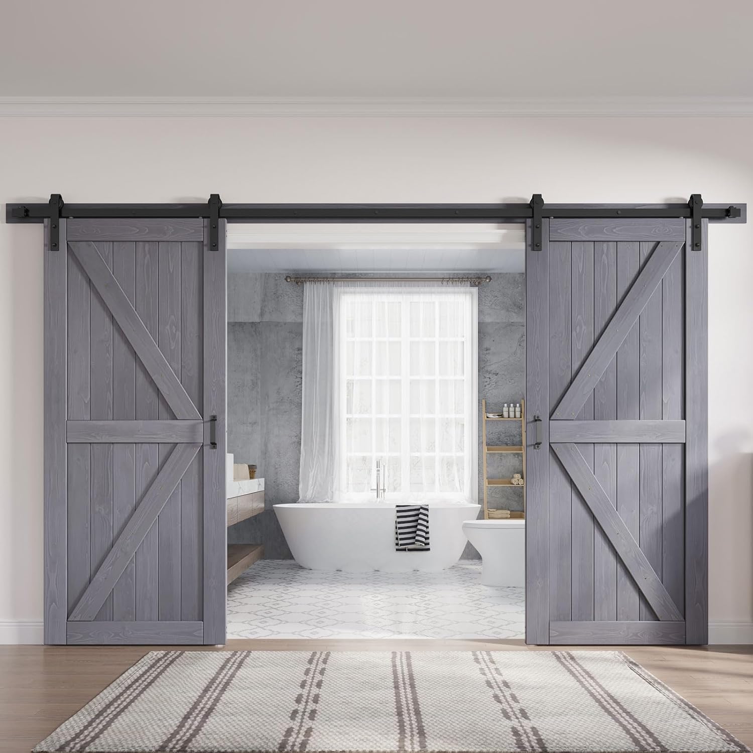 Fredbeck Grey Wood Barn Door Double 36X80 Barn Doors and Hardware Included