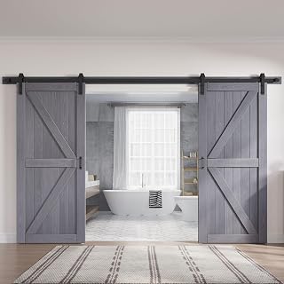 Fredbeck Barn Doors Double 36X80 Wood Gray Sliding Doors Interior for Brdroom with Hardware