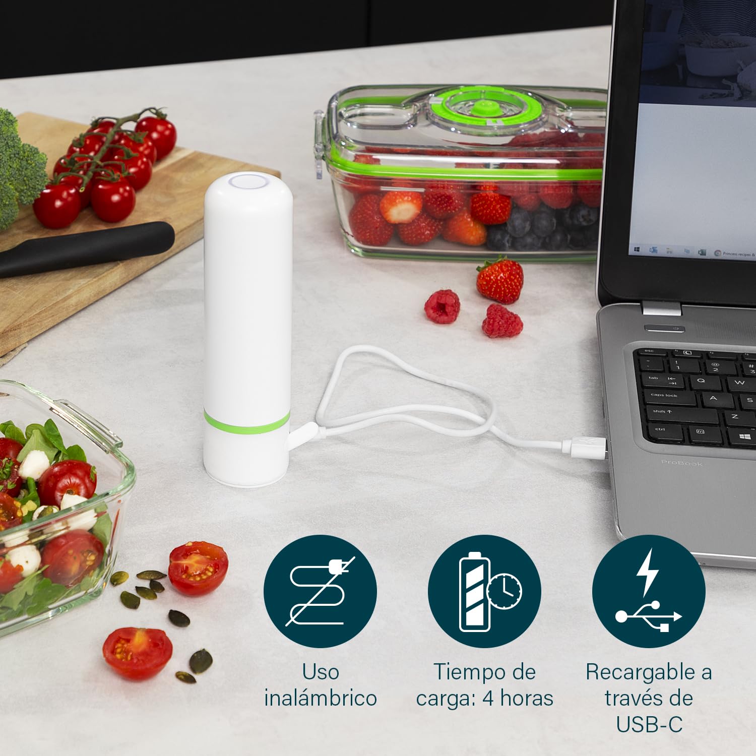 Princess Set de Recipientes de Vidrio con Envasadora al Vacío Manual, Bomba de Vacío Eléctrica con Cable USB, 2 Recipientes Resistentes al Calor, 2 Tapas BPA Free, Hermético, 492985