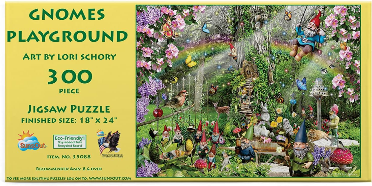 SUNSOUT INC - Gnomes Playground - 300 pc Jigsaw Puzzle by Artist: Lori Schory - Finished Size 18" x 24" - MPN# 35088