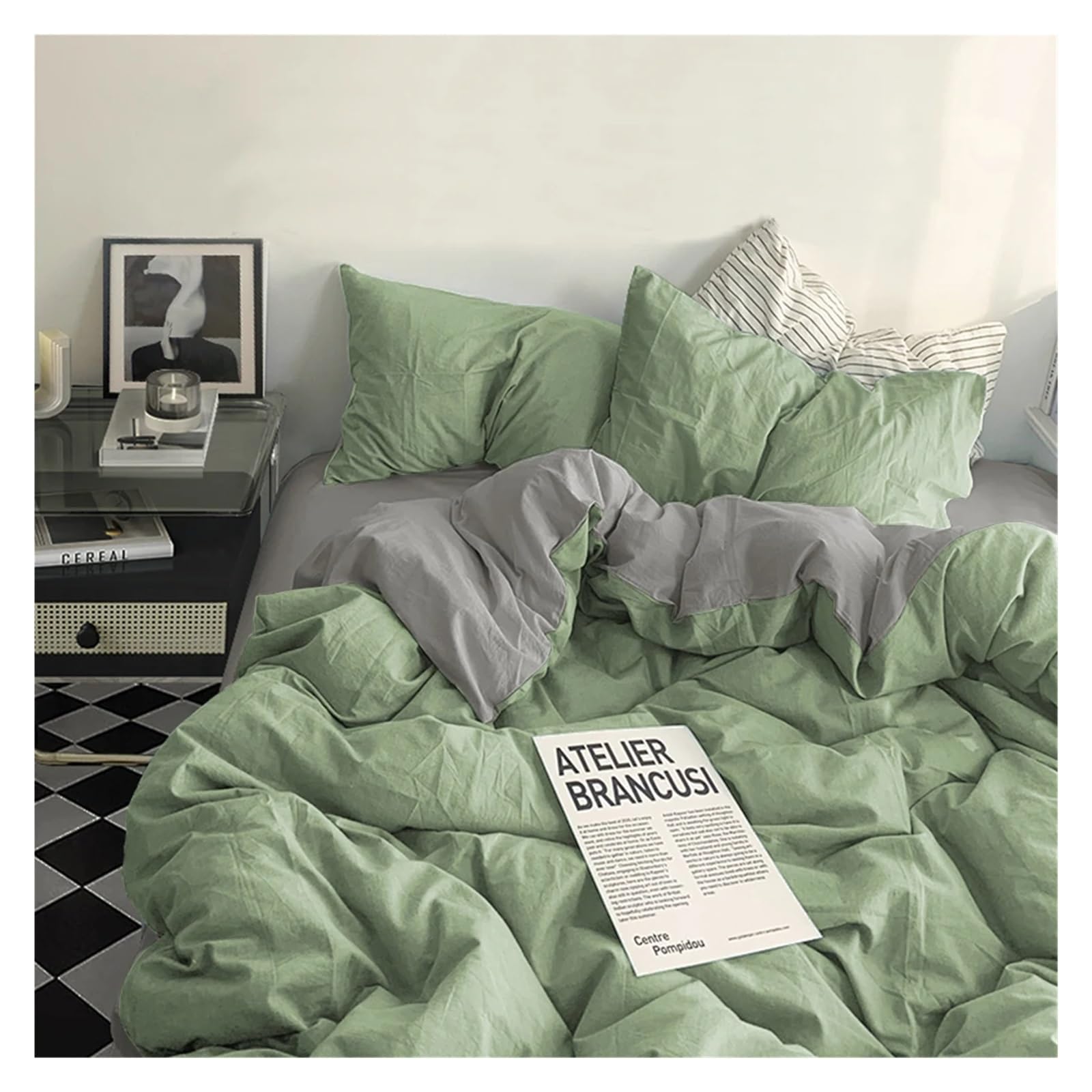 Solid Color Simple Couple Bed Quilt Cover Bed Linen Bedding Set Washed Cotton Four-Piece Bed Sheets Set Comfort Sets,Bedding