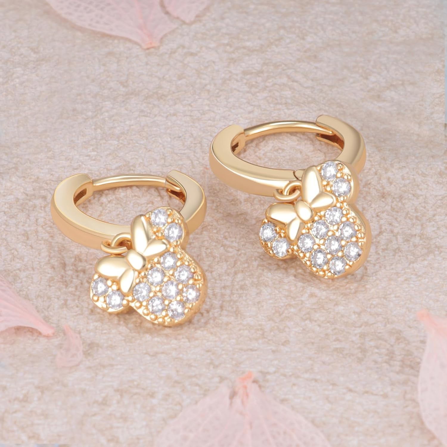 Mouse Bow Earrings Sterling Silver Gold Animal Cute Dangle Hoop Earrings for Women Hypoallergenic Cubic Zirconia Bow Knot Dangle Earring for Sister - Image 5