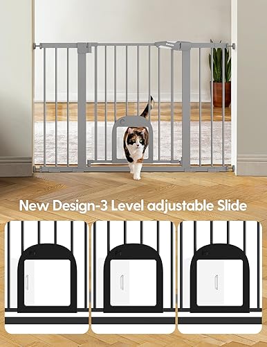 Miniatura 61 de Babelio Puerta para bebé con puerta ajustable para gatos, cierre automático de 29-43 pulgadas, puerta duradera para mascotas para escaleras, puertas
