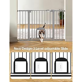 Babelio 29-48 Extra Wide Baby Gate with Adjustable Cat Door,Easy Install Pressure/Hardware Mounted,Auto Close Pet door for Stairs,House,Doorways,Effortless Walk Thru,Gray