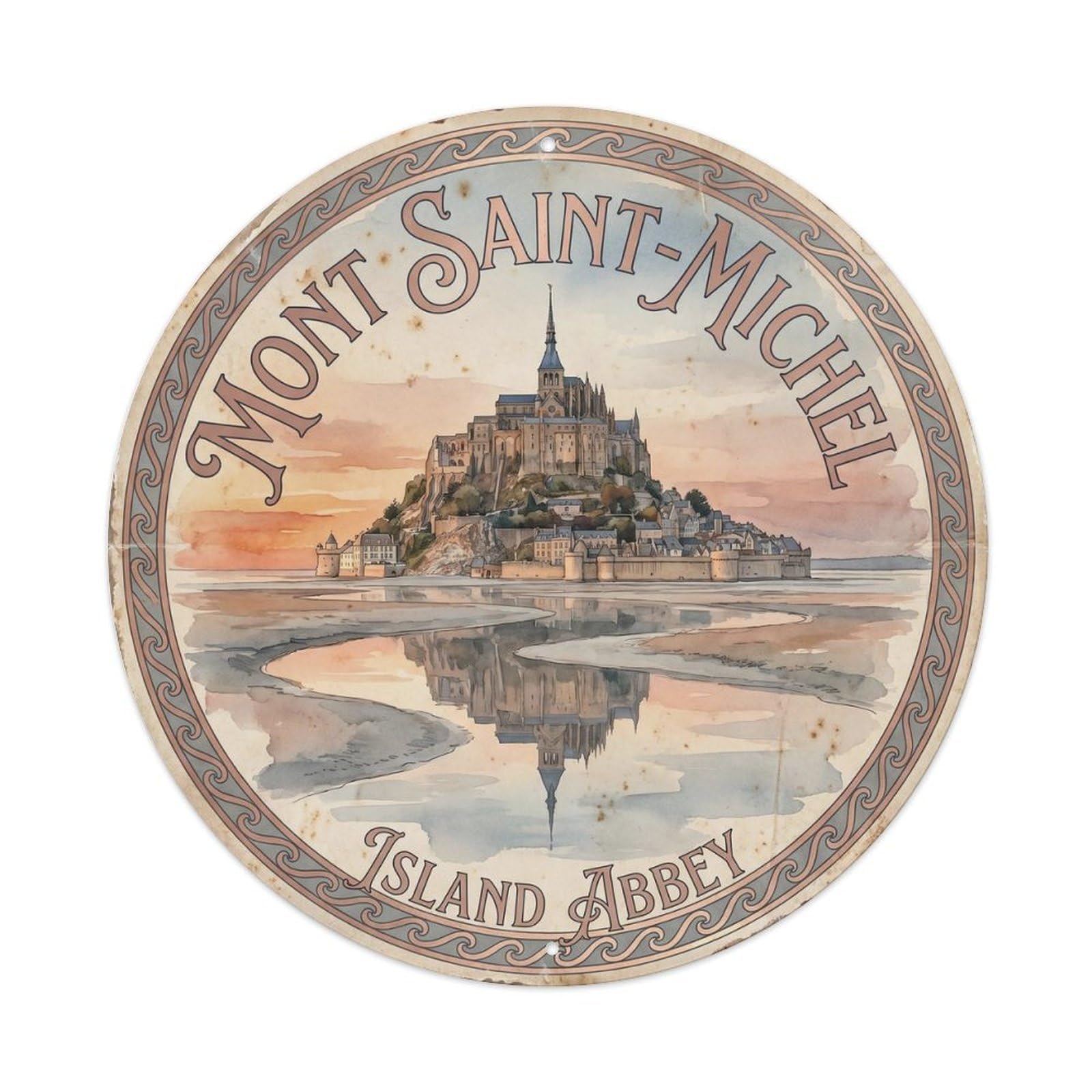 Vintage Travel Mont France Monastery Metal Tin Sign