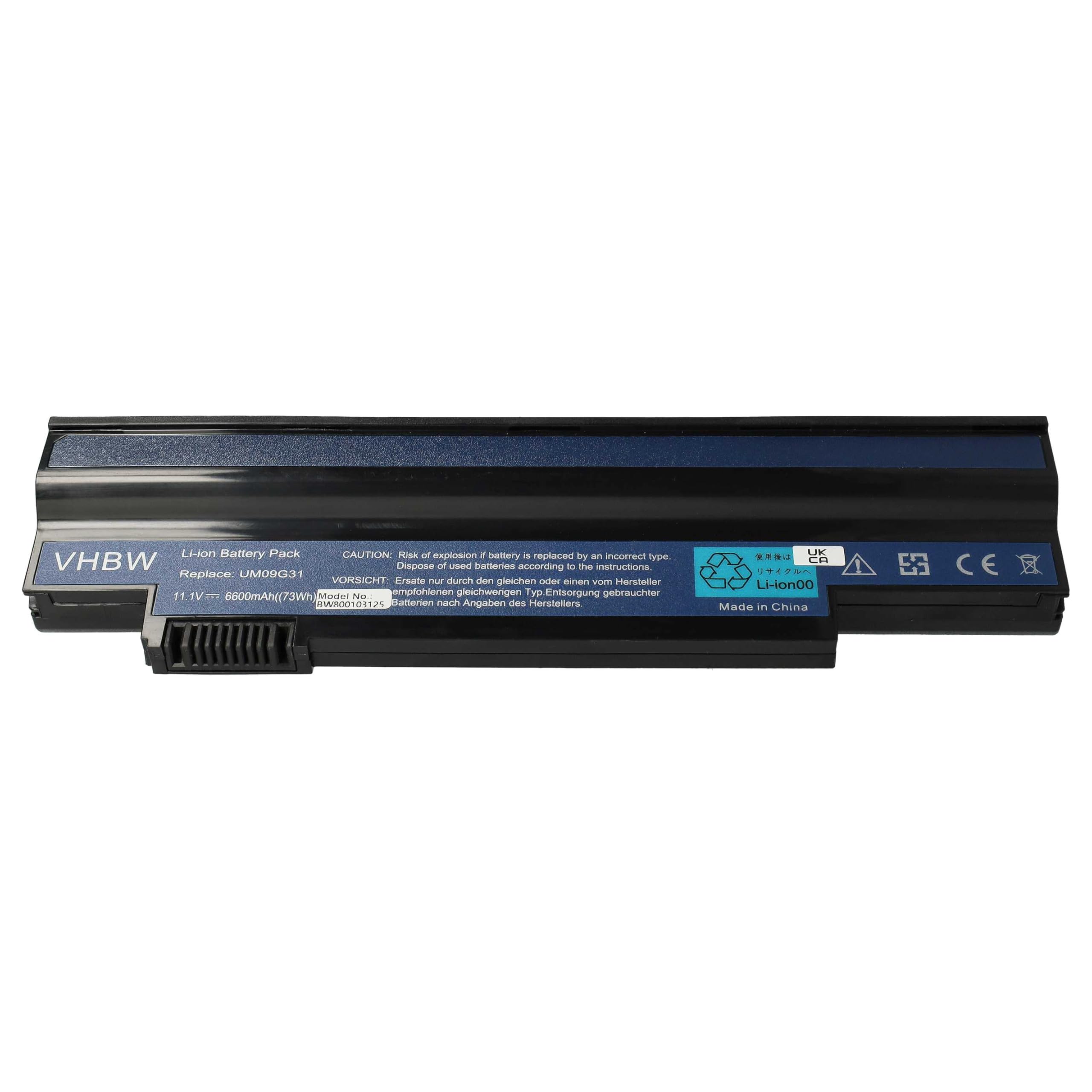 Batteria Vhbw 6600mAh Per Acer Aspire One NAV50 – 10,8V, Li-Ion, Sostituisce Modelli Originali