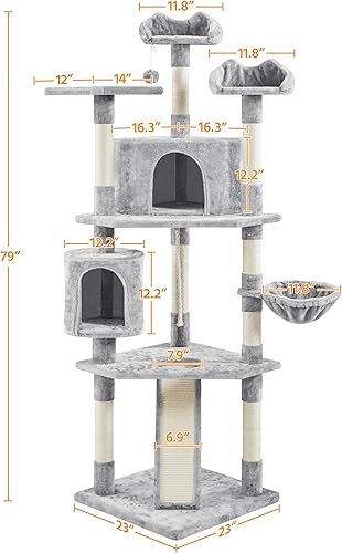 Miniatura 5 de YAHEETECH - Árboles para gatos de varios niveles 79 in con postes de rascador cubiertos de sisal, perchas de peluche y condominio para gatos, gatos