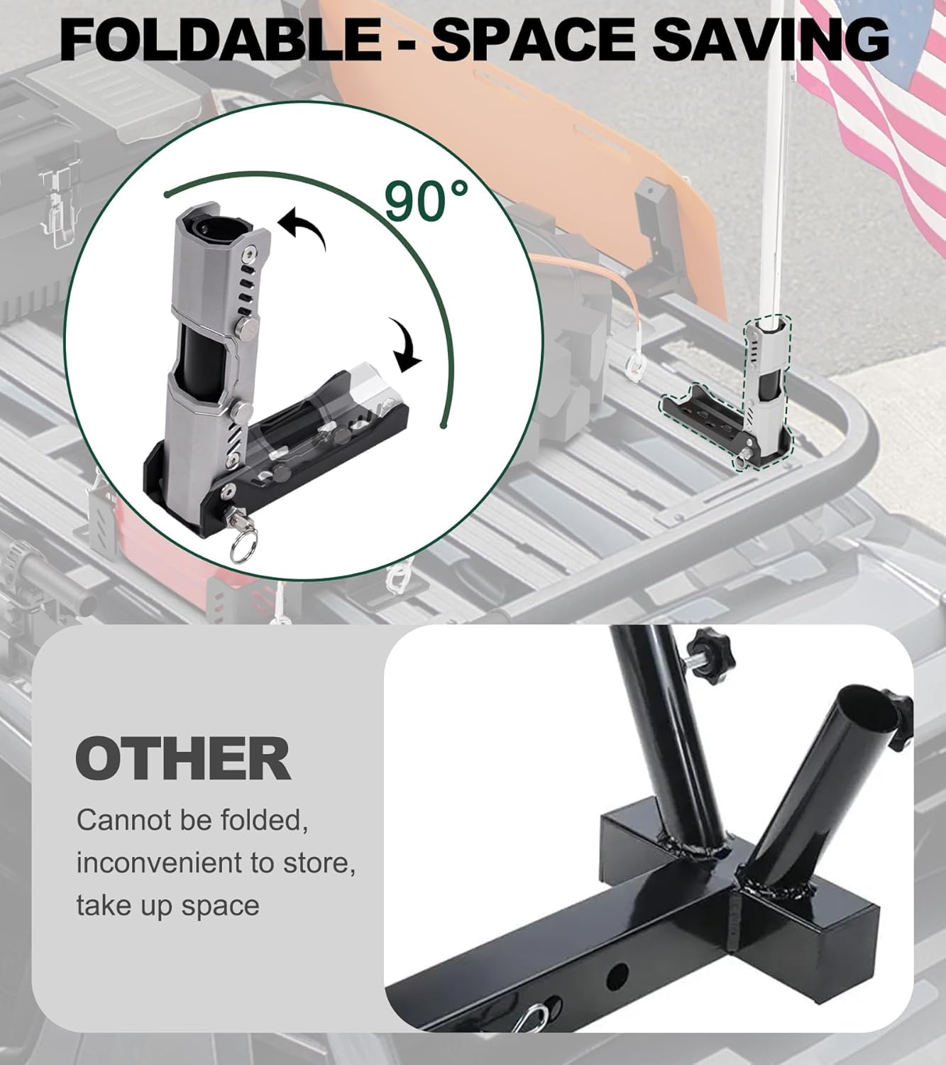 NIXFACE Patented Universal Foldable Truck Flag Pole Mount Fit for Truck with T-Slot Roof Rack, Basket Bed Rack. Outside House,Boat
