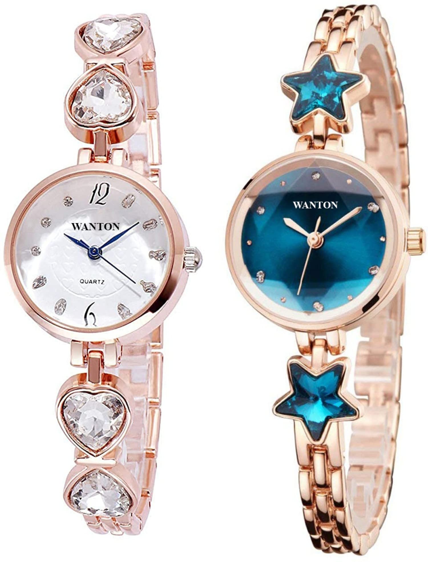 WANTON Rose Gold Color Stylish Star and Heart Shaped Attractive Diamond Watch Combo for Women (B0C1ZTCJKK) Amazon Price History, Amazon Price Tracker