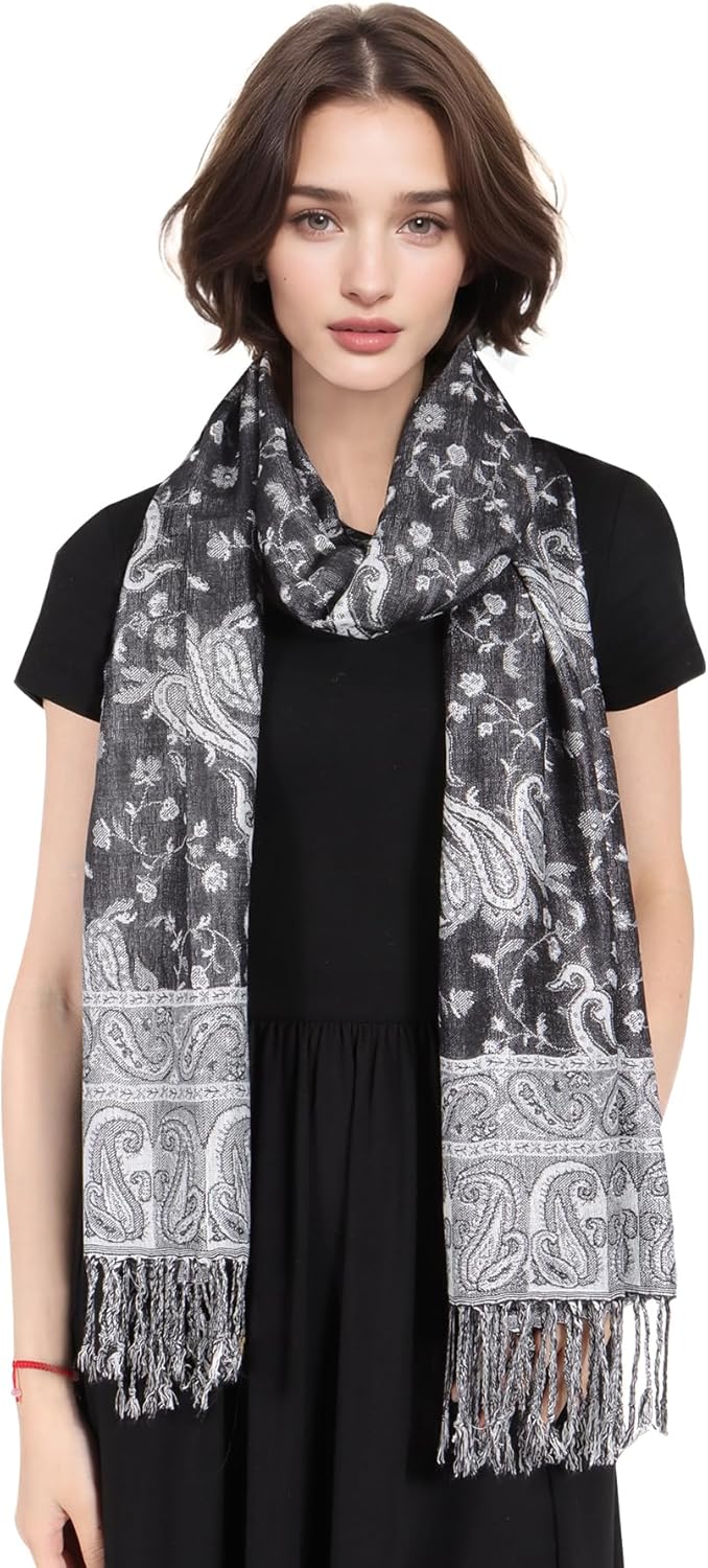 MUQU Women Pashmina Shawls and Wraps Scarf Soft Silky Reversible Paisley Scarves Shawl for Women - Image 4