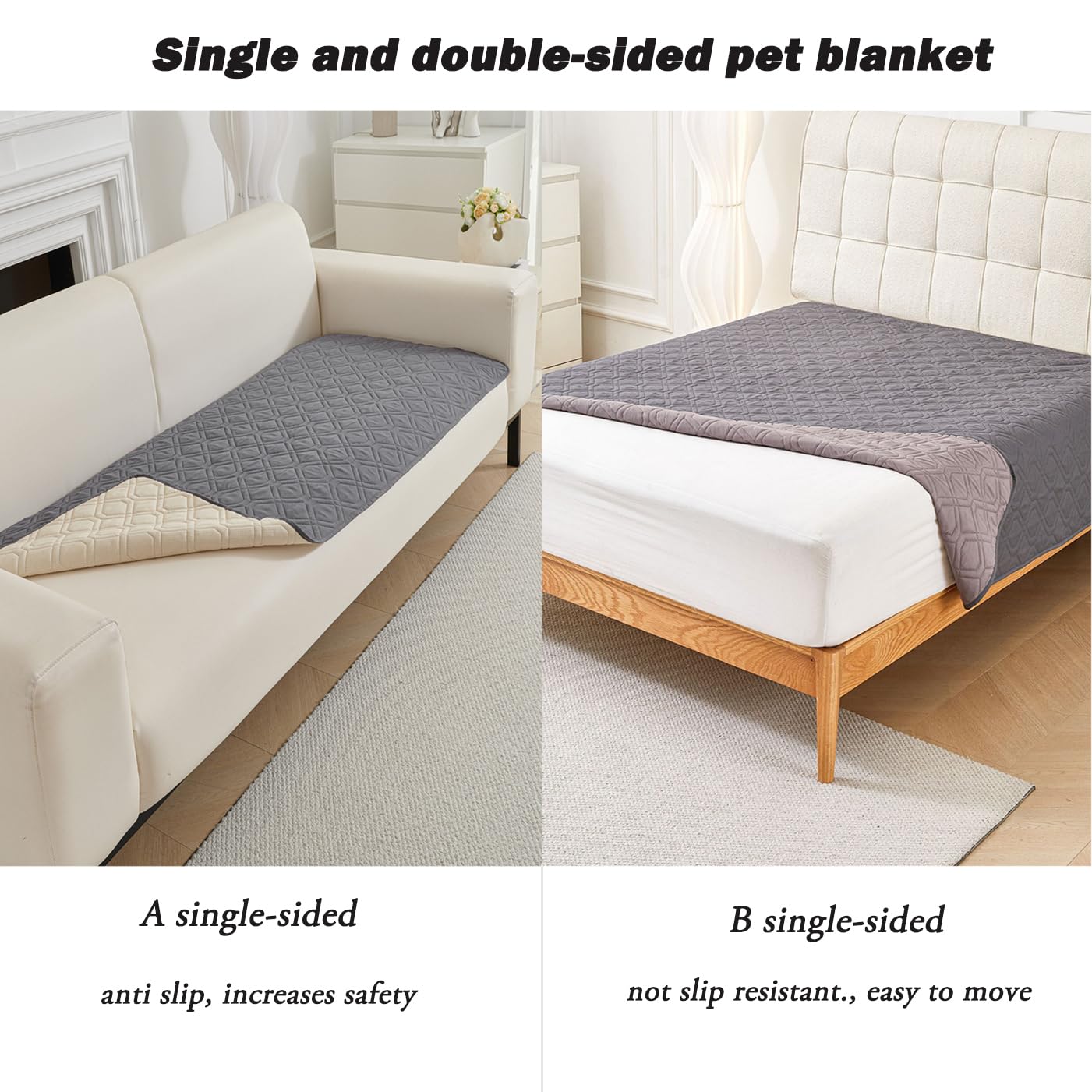Manta extra grande antideslizante para perros, impermeable, lavable, funda para cama de perro, manta para mascotas, para coche, sofá, cama, suelo (A-gris claro, 210 x 305 cm)