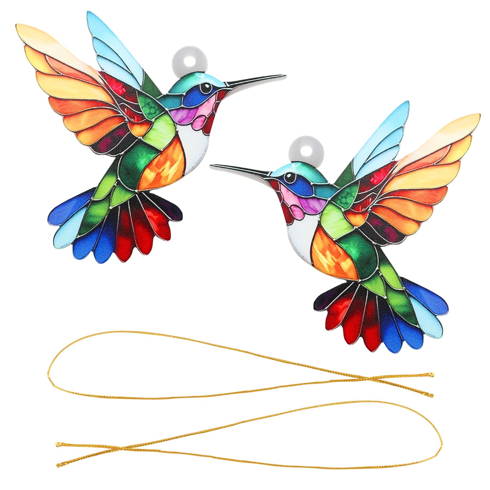 Kolibri-Weihnachtsbaumschmuck, künstliches Buntglas-Acryl-Dekor, zum Aufhängen für Baum, Fenster, Garten, Auto, Kolibri, Geschenke für Frauen, Vogelliebhaber, Urlaubsandenken, 2 Stück