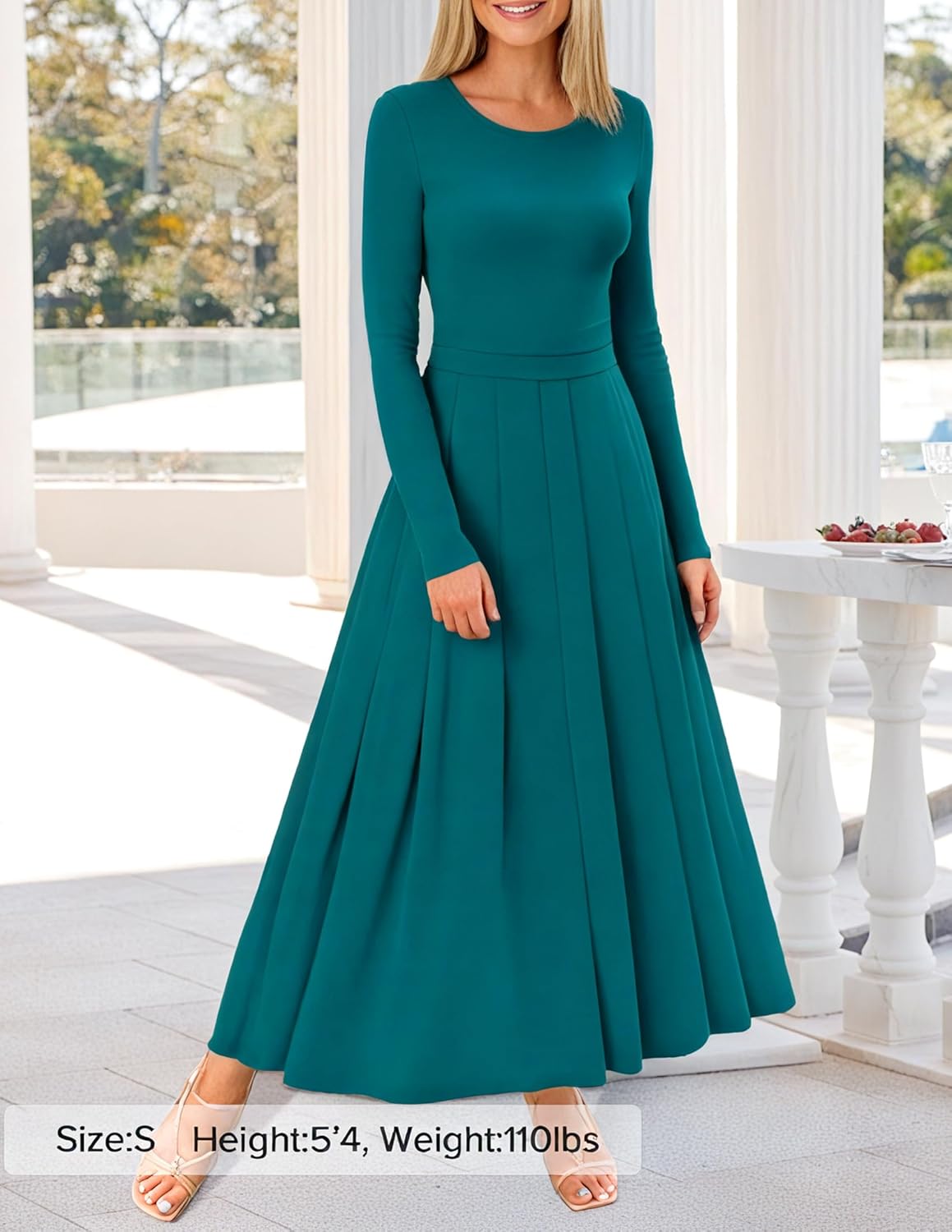 ZESICA Women's Elegant Long Sleeve Maxi Dress 2026 Spring Crewneck Knit High Waist Pleated Flowy A Line Casual Party Dresses - Image 7