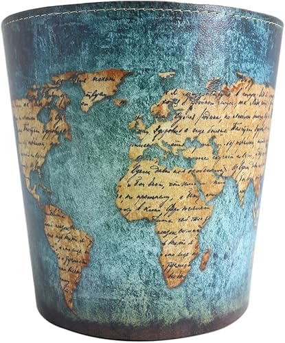 Scakbyer Basurero de estilo europeo retro para el hogar, la oficina en casa, la oficina, el cubo de basura redondo de piel sintética, cesta de papel