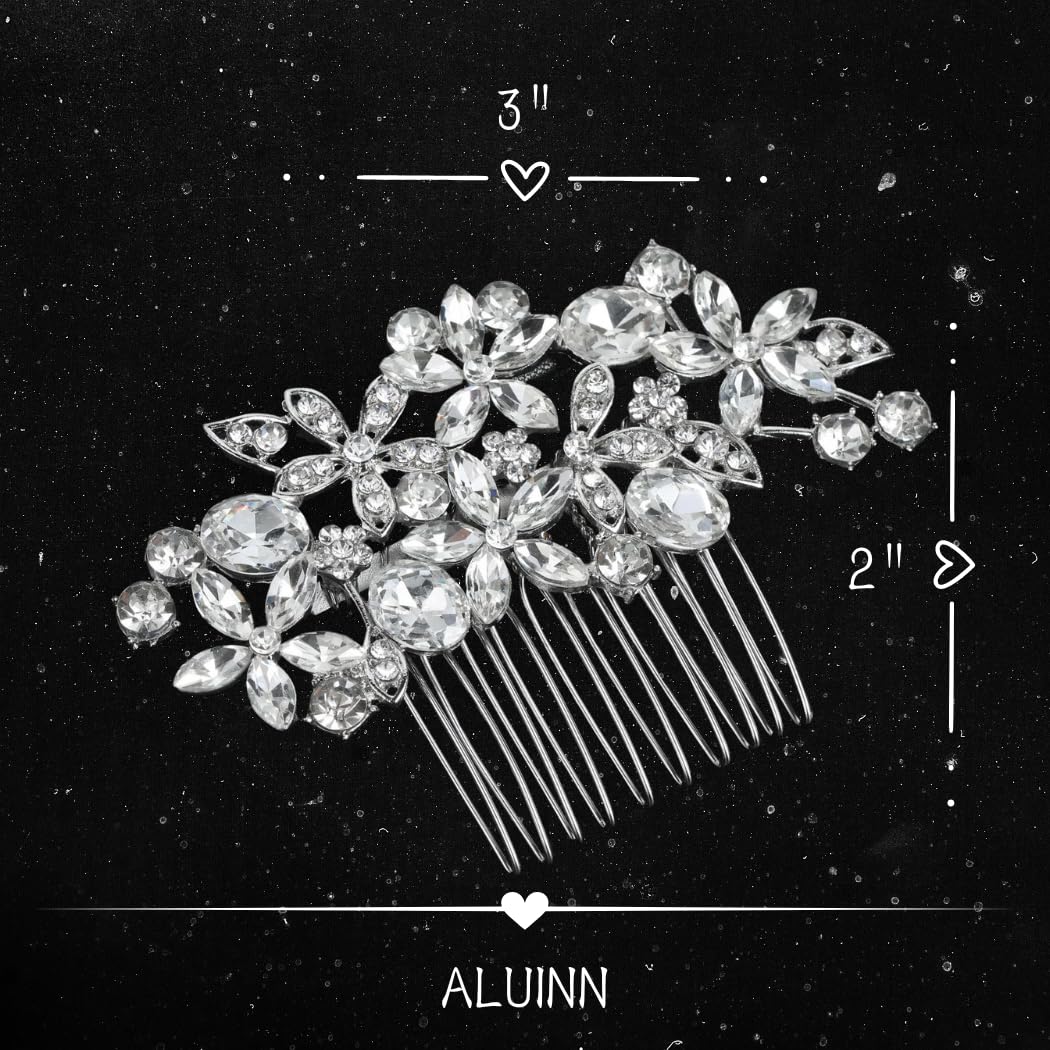 ALUINN Crystal Bride Hair Comb Flower Hair Piece Rhinestone Wedding Bridal Hair Accessories for Women Brides and Bridesmaids (Silver) - Image 5