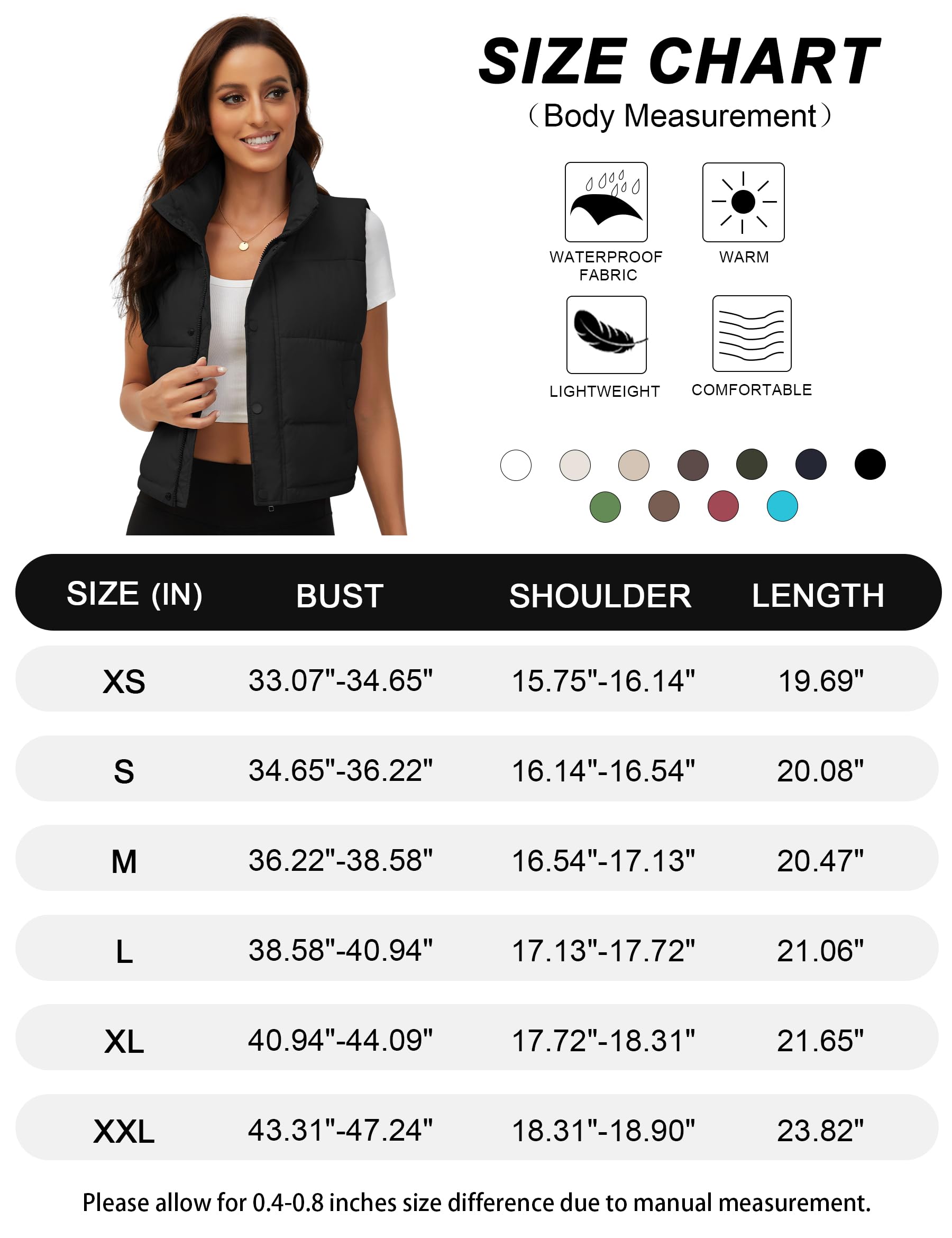 Fengbay Chaleco de equitación para mujer, chaleco sin mangas con cuello alto, ligero, acolchado, chaleco de plumón para otoño e invierno
