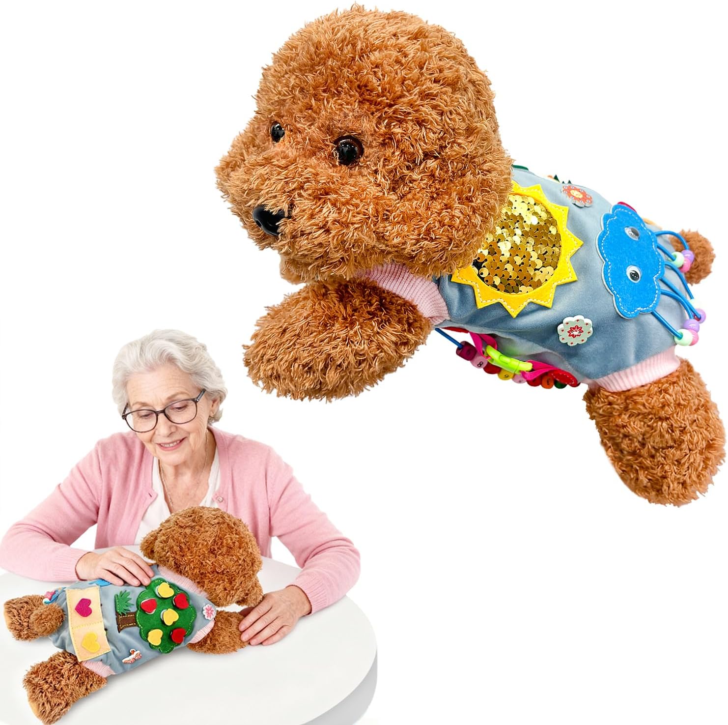 Fidget Blanket for Adults with Dementia, Fidget Sensory Dog Blanket for Seniors, Activities for Alzheimer's Sensory Blanket, Comfort Gift for Dementia Patients and Anxiety Relief