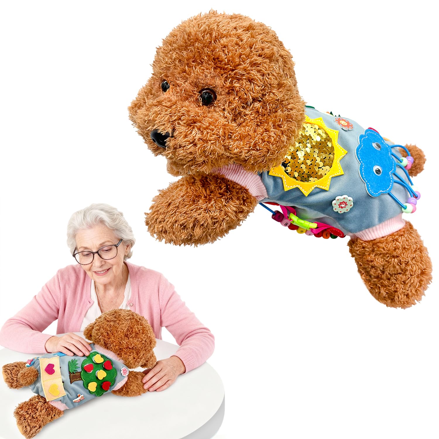 TINGMHUA Fidget Blanket for Adults with Dementia, Fidget Sensory Dog Blanket for Seniors, Activities for Alzheimer's Sensory Blanket, Comfort Gift for Dementia Patients and Anxiety Relief
