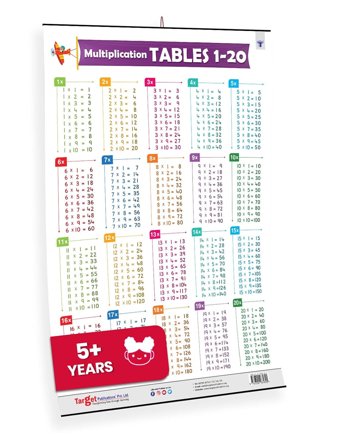 Multiplication Tables Chart 1 to 20 for Kids Age 5+ Years (72 x 49.5 cm) |