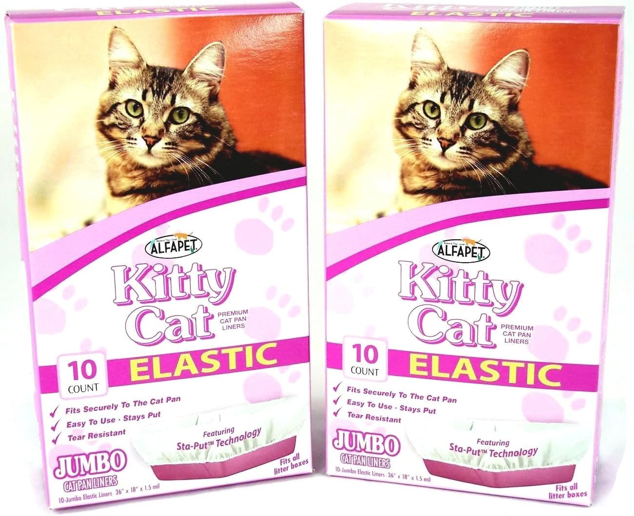 AlfaPet Kitty Cat JUMBO Elastic Litter Box Liners 10 CT (Pack of 2)