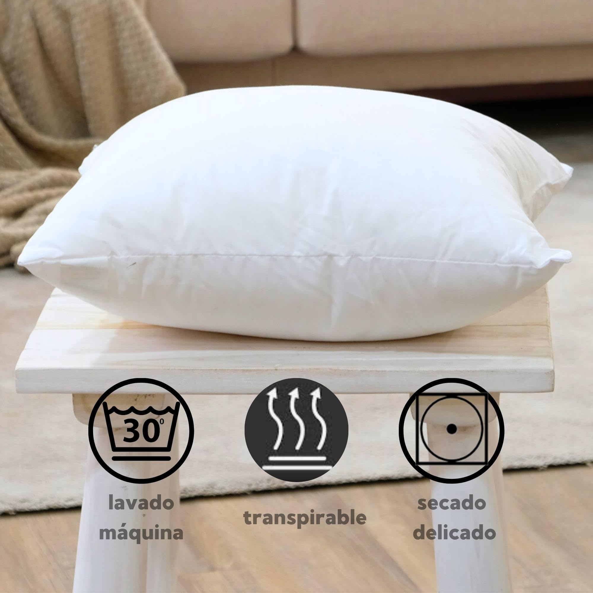 TAPIDECOR | Relleno de Cojín | Fibra Premium Efecto Pluma | para Cojines y Almohadas | para Sofá, Cama | Antialérgico | Mullido, Suave y Esponjoso | Alta Recuperación | 60 x 60 cm | 2 Unidades