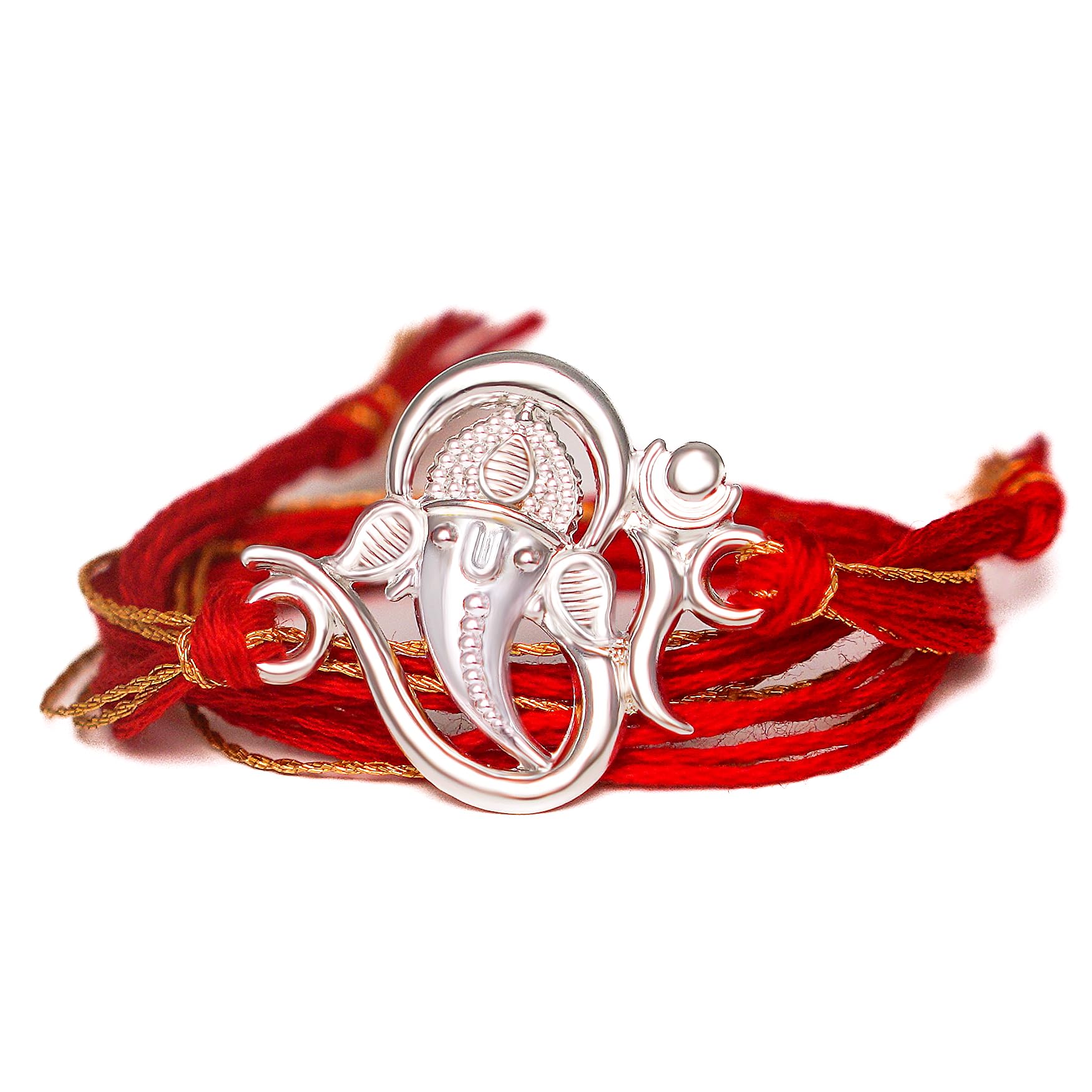 Milan Jewellers 99.5% Fine Silver OM Design rakhi for brother with Kumkum Chawal