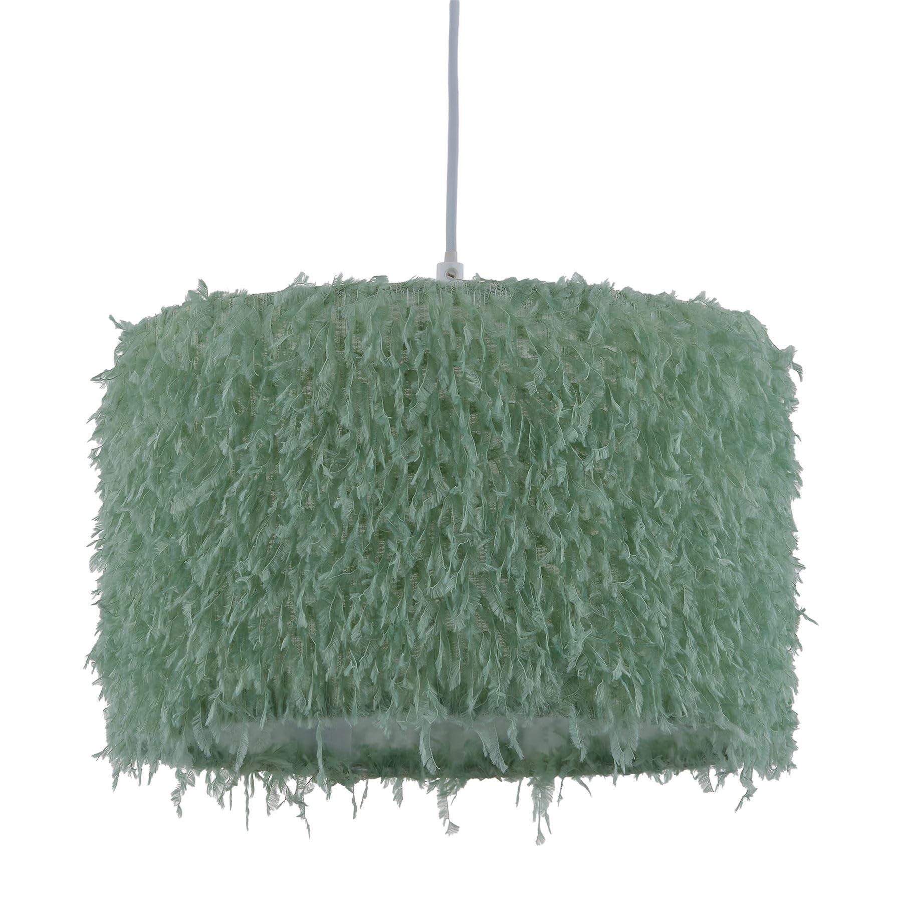 Firstchoicelighting Green Modern Shaggy Easy Fit Pendant Shade, Fluffy Ceiling Lightshade Or Table Lampshade, Diameter 30Cm