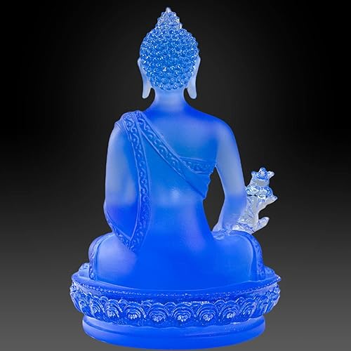 Miniatura 5 de Houlu Pequeña estatua de Buda de medicina de cristal para decoración interior del hogar, 4.33 pulgadas, figura de Buda curativa de cristal Liuli