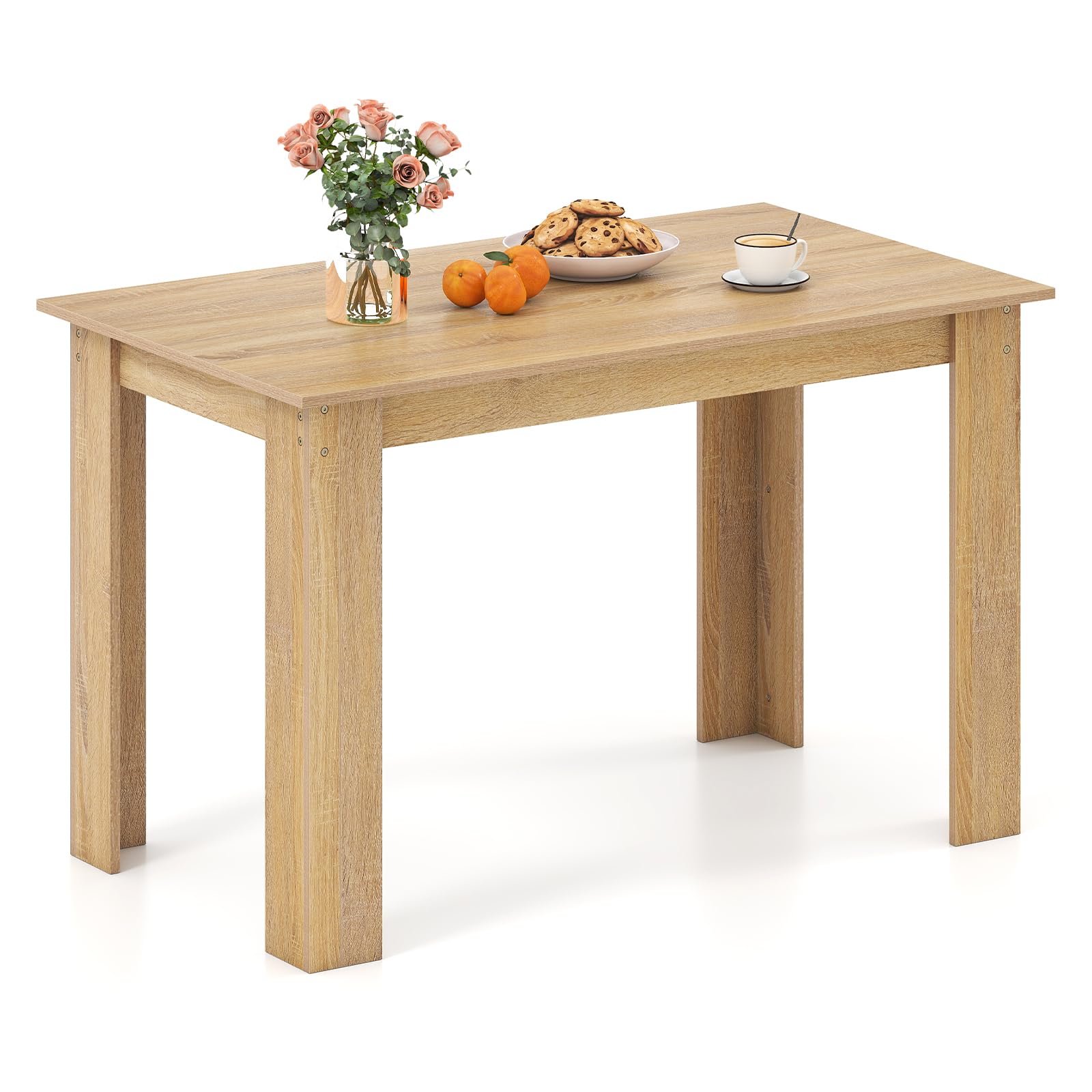 COSTWAY Table Salle à Manger 120 CM pour 4-6 Personnes, Table Cuisine Rectangulaire avec Pieds en Formes de L Robustes, Montage Facile, Charge Max. 60 kg (Naturel)