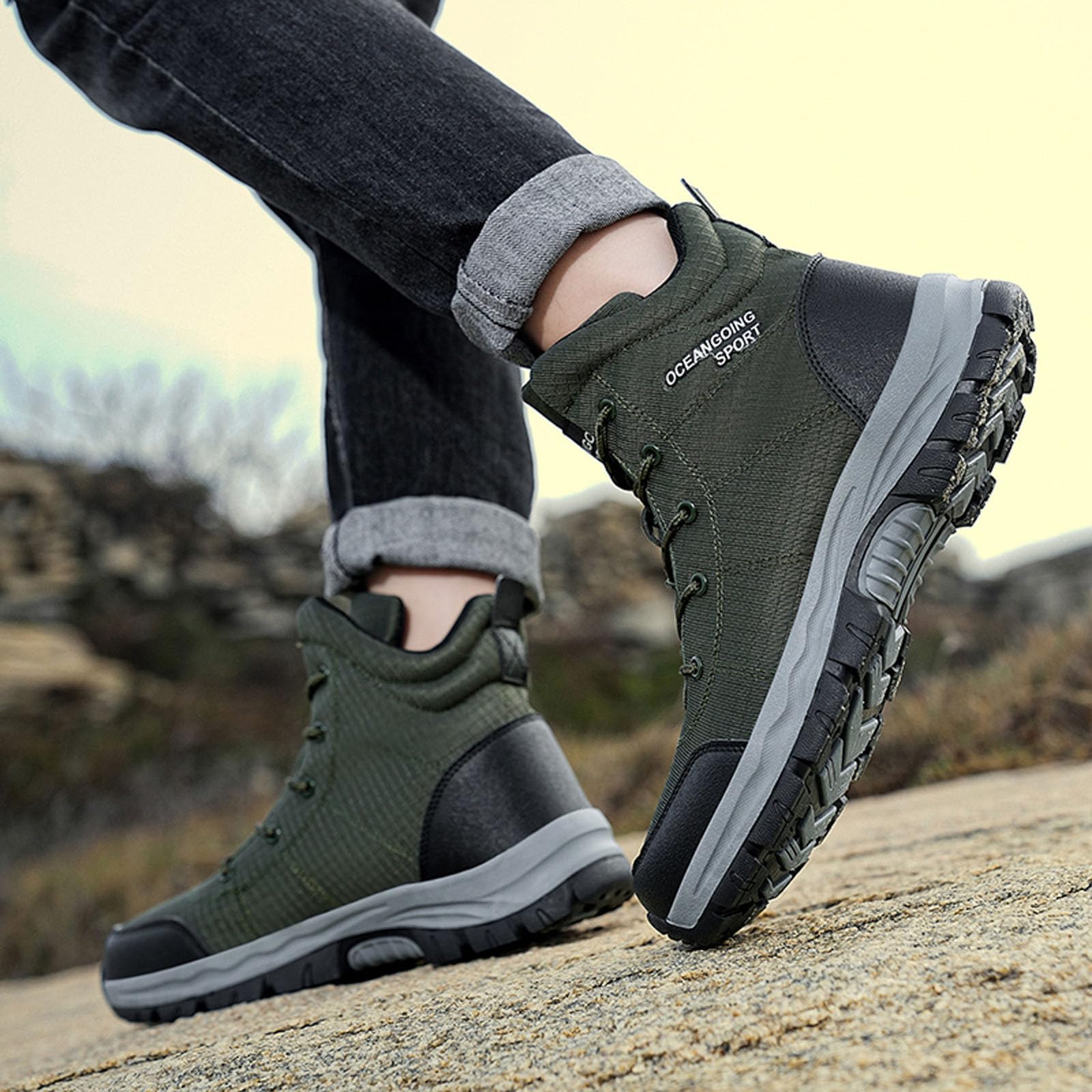 Generisch Herren Outdoor Sportschuhe mit Rutschfester Sohle Schnürboots für Bergsteigen Wandern