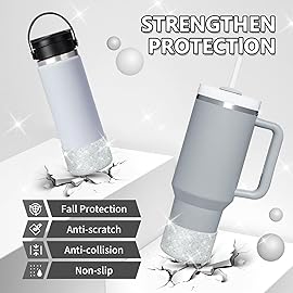 WUQID Protective Bling Silicone Boot Sleeve, Compatible with Stanley Tumbler 20-40oz & Hydro Flask Bottle 12oz-24oz, Glitter Reduces Dents Sleeve Cover for More Bottles/Tumblers Bottom of 2.83-2.95in