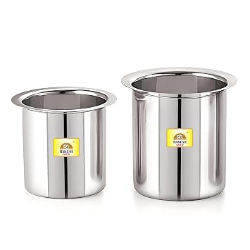Rakesh Gold Stainless Steel Ganj/Milk Boiler/Milk Pot/Long Tapeli Set (0.9L & 1.25L) | Heavy-Duty Steel, Rust-Free, Ideal for Boiling Milk & Cooking (2 Pcs Set, Regular)
